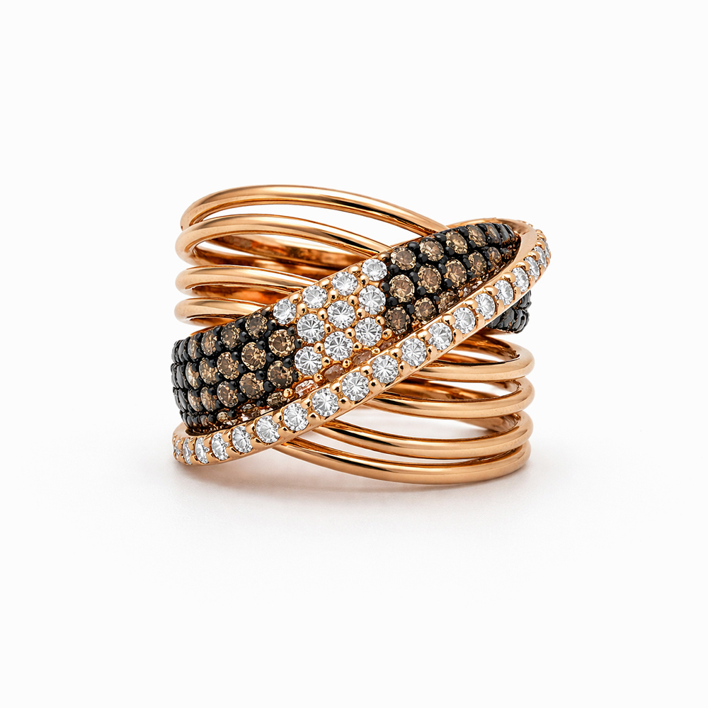 Anillo de bandas en oro rosa con diamantes - Imagen 4