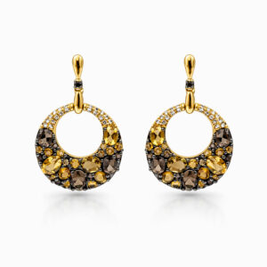 Aros Colgantes de Oro Amarillo con Topacios y Diamantes