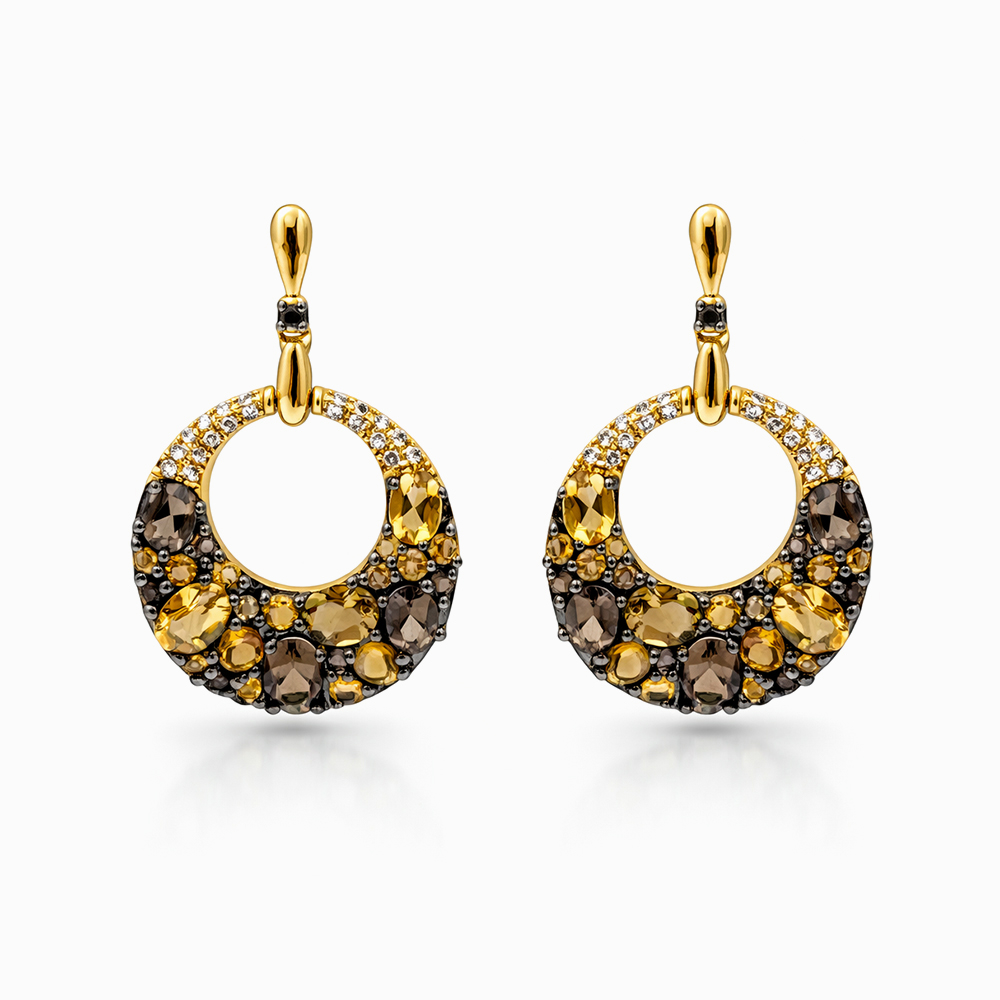 Aros Colgantes de Oro Amarillo con Topacios y Diamantes