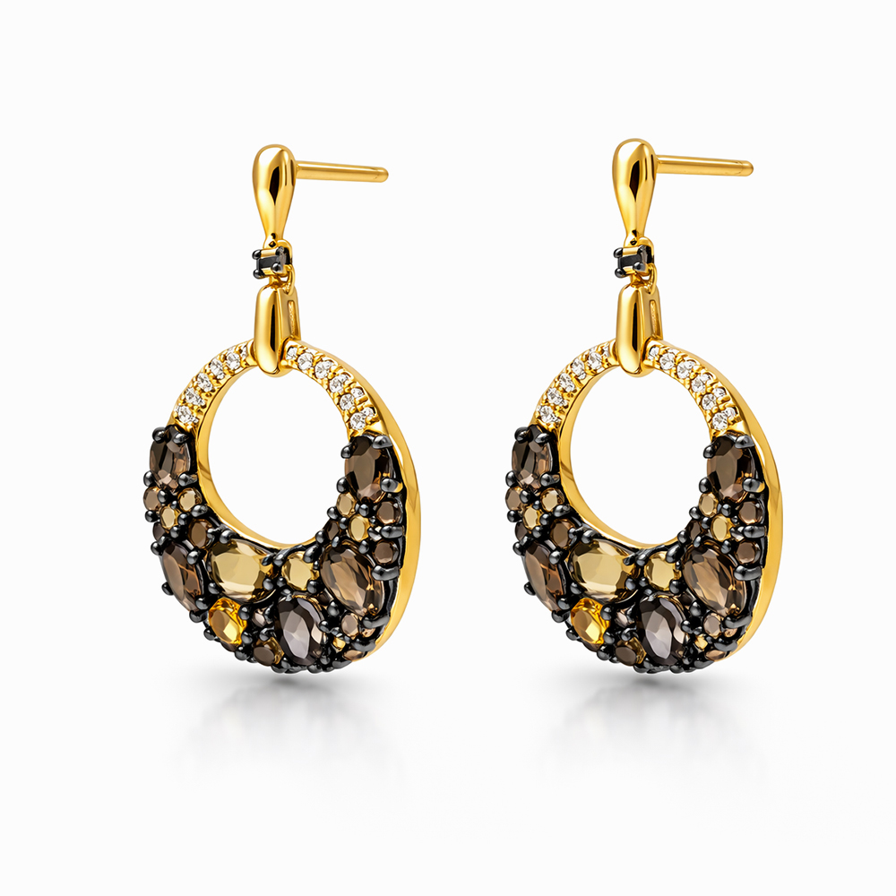 Aros Colgantes de Oro Amarillo con Topacios y Diamantes - Imagen 4