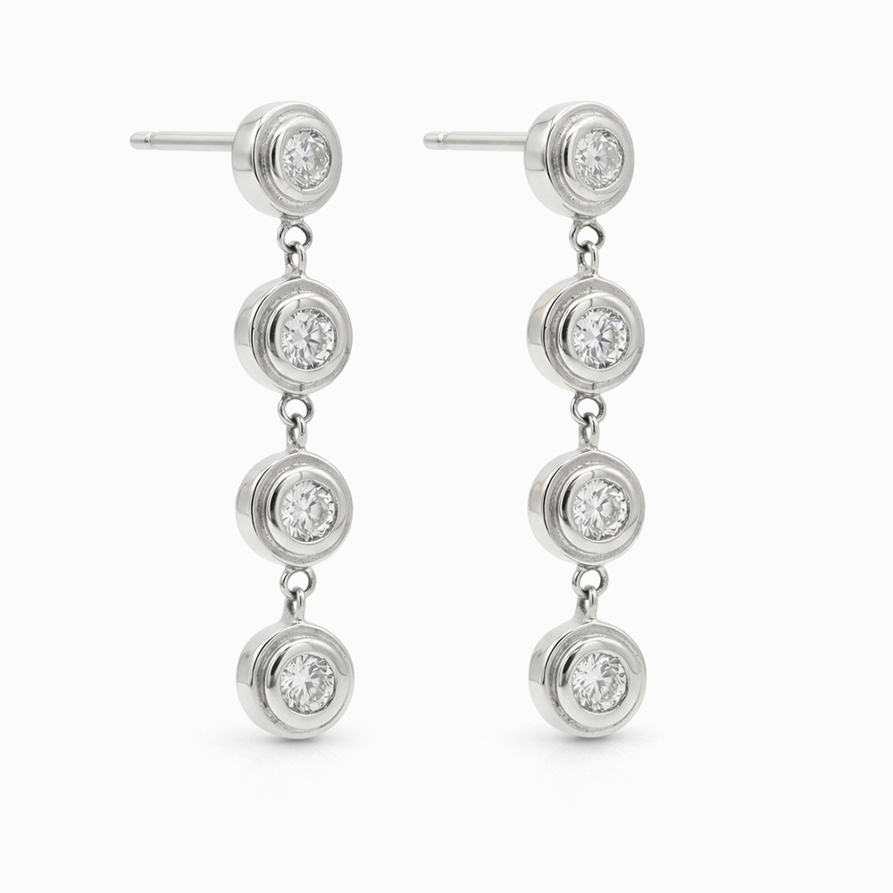 Aros colgantes de oro blanco con diamantes redondos