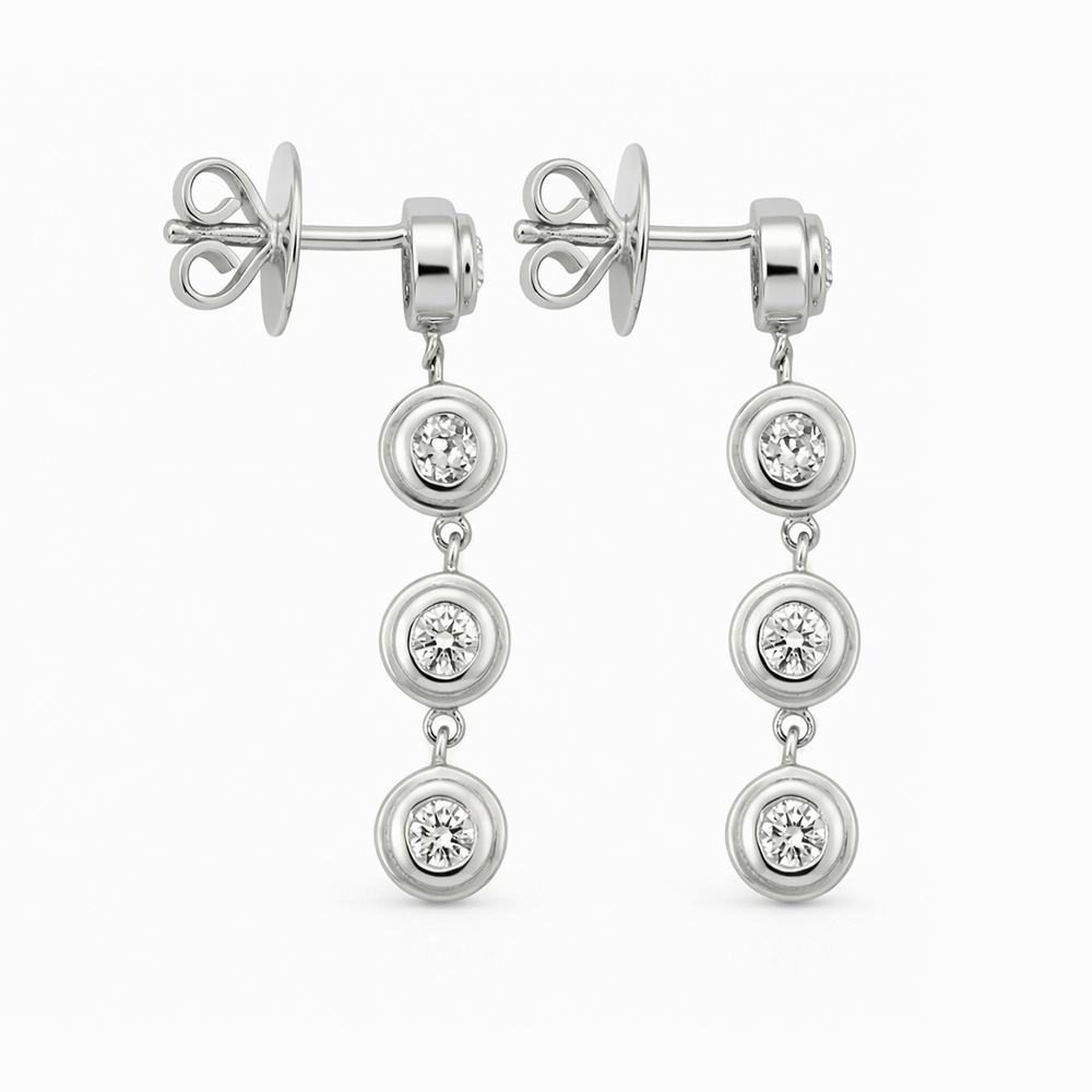 Aros colgantes de oro blanco con diamantes redondos - Imagen 2