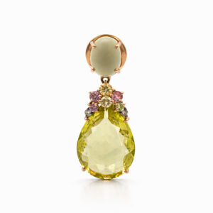 Aros oro rosa con citrino amarillo diseño lágrima y piedras de colores