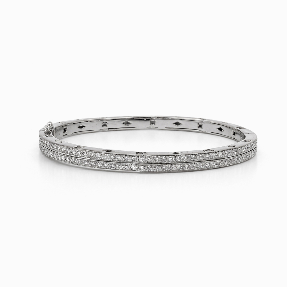 Esclava de Oro Blanco con Doble Línea de Diamantes