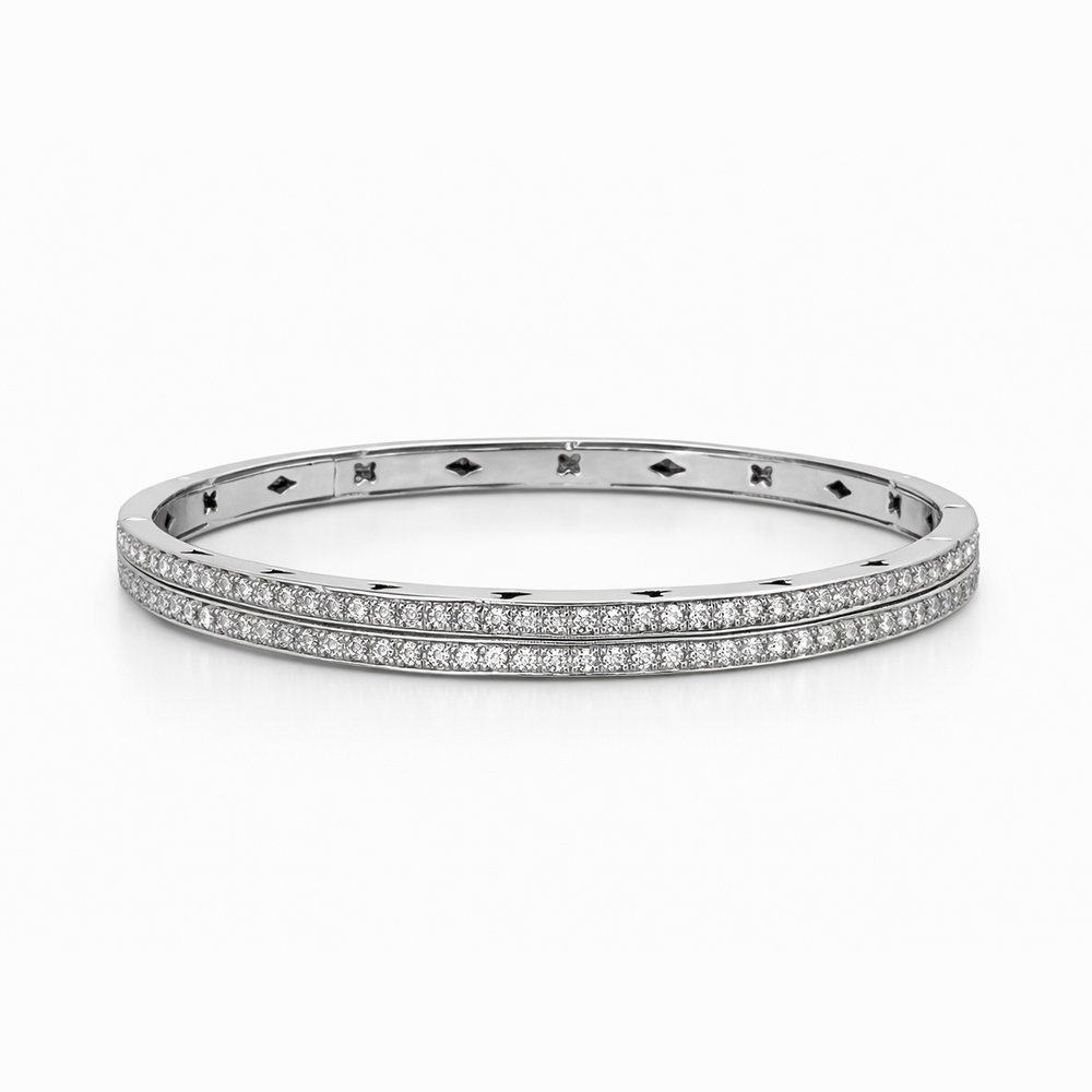 Esclava de Oro Blanco con Doble Línea de Diamantes - Imagen 4