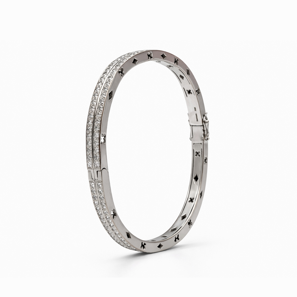 Esclava de Oro Blanco con Doble Línea de Diamantes - Imagen 5