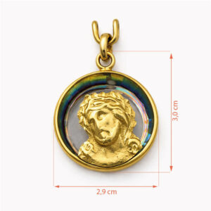 Medalla rostro de Cristo corona de espinas oro colgante religioso